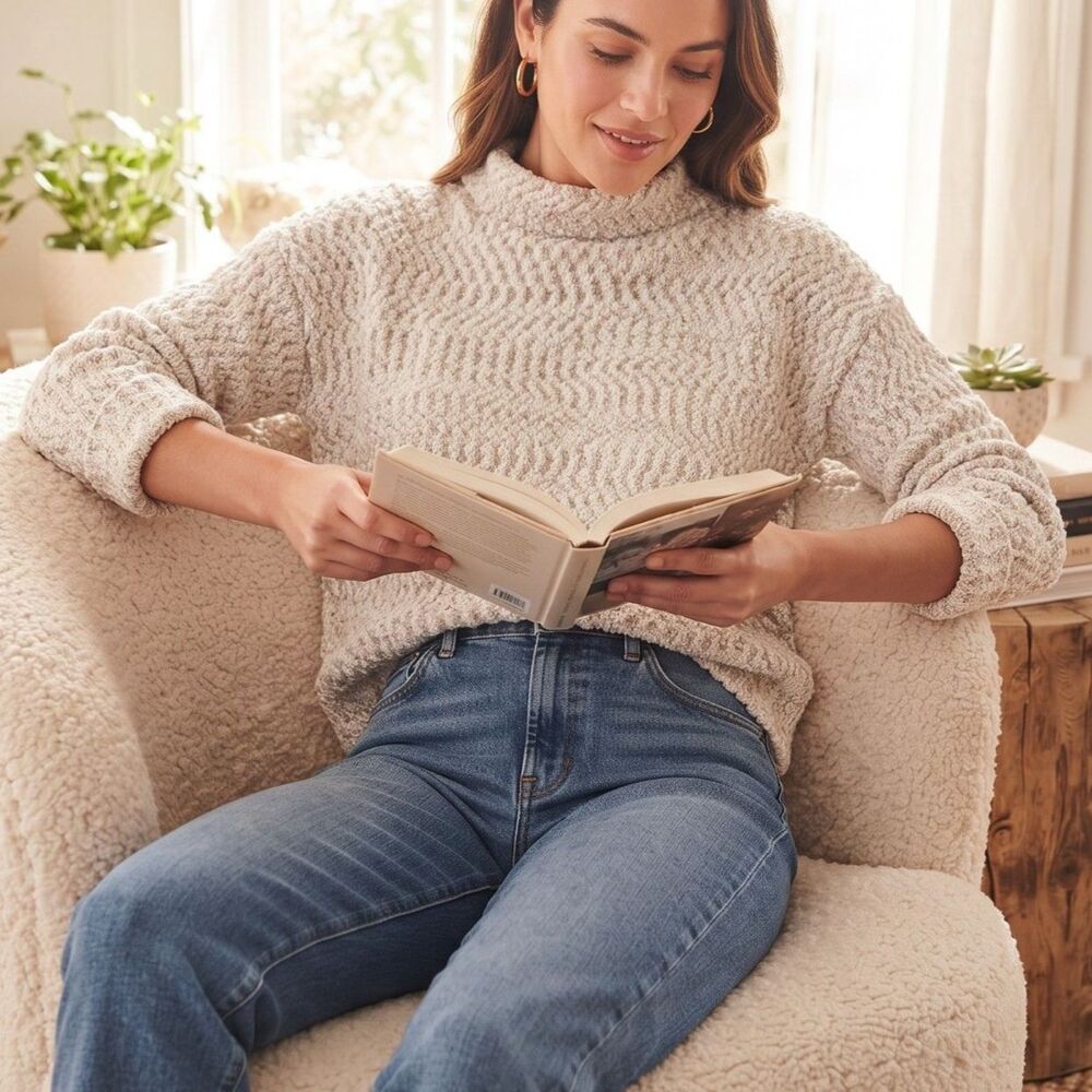 Cynthia Rowley Womens Chunky Knit Mock Neck Sweater Oatmeal Size S